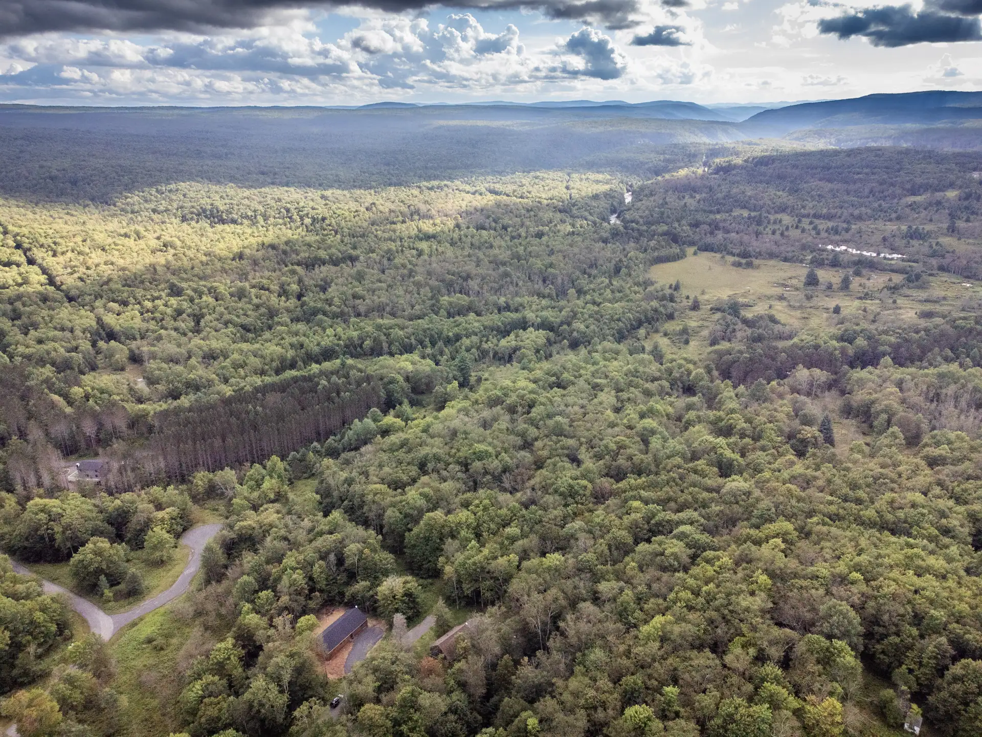 Aerial view of Casa Vetta within the Allegheny Highlands