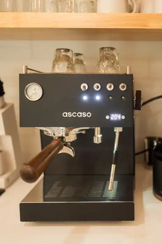 Espresso machine at the cabin coffee station