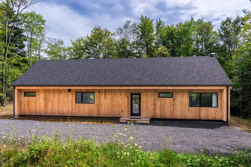 Front exterior of the cedar cabin