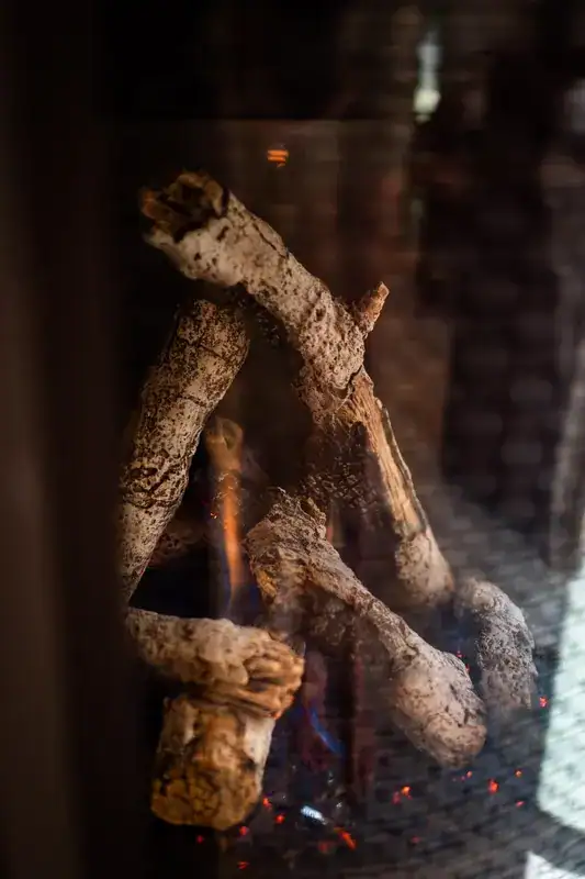 A close view of the stove fire