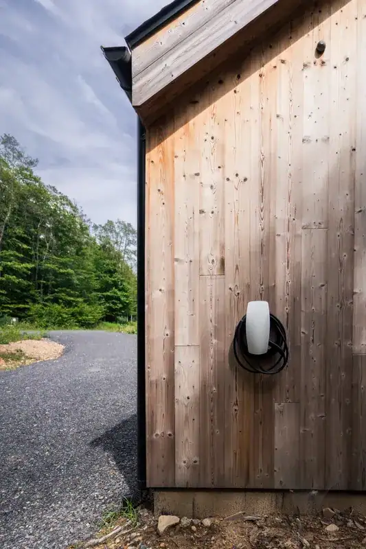 Cedar exterior wall and front entrance